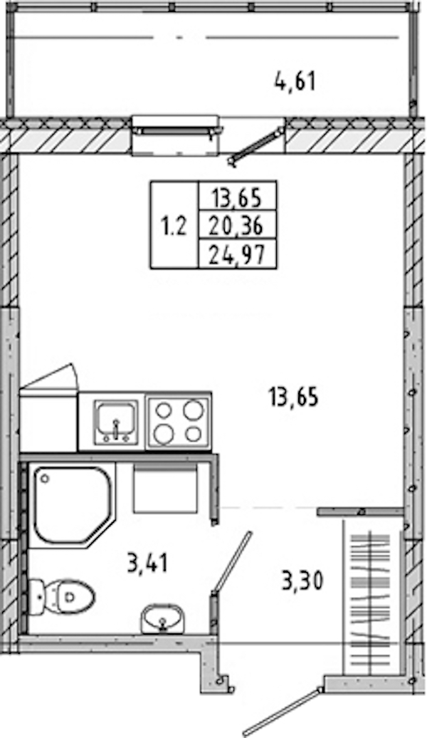 Квартира студия 20.2 м², 17/17 эт., ЖК «Новые горизонты 2»
